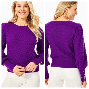 Lilly Pulitzer Purple Cable-Knit Crewneck Sweater